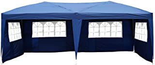 Carpa Pabellón de Jardín Tipo Gazebo para Exterior Camping Fiesta y Boda con 4 Paredes y Ventanas - Color Azul - Acero Oxford - 600 x 300 x 255 cm