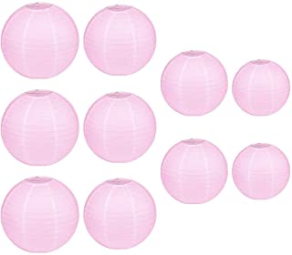 Atack-B Linternas De Papel De 10 Piezas 6-8- 10-12- Luces Redondas Campana Fiesta De Bodas Al Aire Libre Cumpleanos Jardin Carpa Decoracion (Rosa)