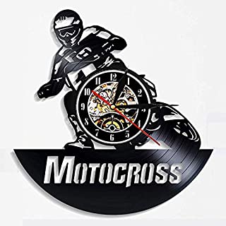 BFMBCHDJ Motocross Vinyl Record Reloj de Pared Diseno Moderno Motocicleta Racing 3D Decoracion Reloj Colgante Relojes de Pared de Vinilo Decoracion para el hogar con LED 12 Pulgadas