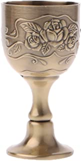 CADANIA Vintage Hecho a Mano Copa de Vino Cobre Grabado Estampado de Flores Pequeno Licor Caliz Amarillo