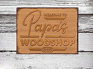 Desconocido Papa'.s Woodshop - Carpa de Aspecto Vintage Impreso a Todo Color en Metal Fabricado en los Estados Unidos Totalmente Personalizable