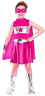 Disfraz de superheroina para nina- color rosa. Tamano pequeno: 3-4 anos (110-122cm)