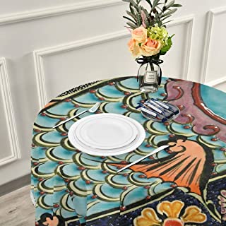 Fantazio mantel redondo de carpa china de color hermoso mantel de poliester lavable ideal para mesa de buffet- fiestas- cena de vacaciones