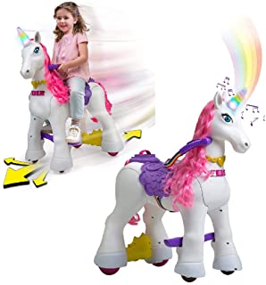 FEBER - My Lovely Unicorn con Melena Rosa- Mascota electronica y vehiculo de bateria 12 V (Famosa 800011603)