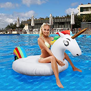 Flotador inflable para piscina con forma de unicornio- paseo flotante gigante con valvulas rapidas para adultos ninos playa fiestas de piscina juegos Decoraciones de salon terraza (200x100x90 cm)