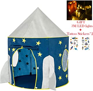 Georgie Porgy Casa de Juego Plegable para ninos Portatil Tienda Castillo Jardin de Juguete al Aire Libre de Interior (Cohete (Nocturno) + luz LED)