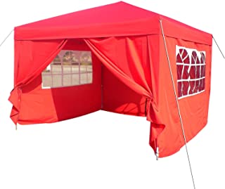 Homdox Tienda Pabellon Carpa 3Mx3M con Paredes Laterales y Ventanas Plegables para Fiestas- Eventos- Boda-en Jardin o al Aire Libre-Rojo