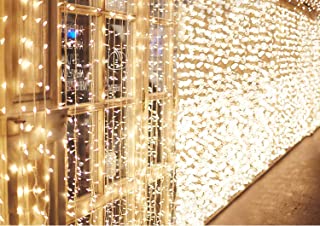 IDESION Cadena de luces 600 LEDs Cortinas de Luz Impermeable 6m x 3 metros Garland 8 Modos de Operacion Luz para Decoracion de Interiores-Exterior-Boda- Navidad-Fiesta (Blanco calido)