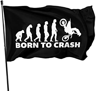 Joe Kiya Funny Motocross Dirt Bike Born To Crash Cartel de cesped Bandera de jardin Impresion a una Cara para Decor de Jardines Cartel Exterior 5 X 3 pies (150 X 90 cm)