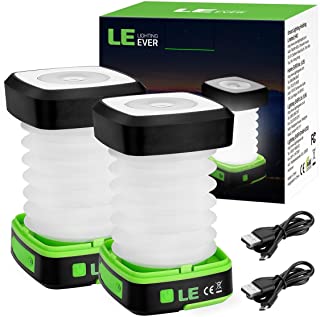 LE Lampara Camping LED USB Recargable- Farol Camping 3 Modos- 120lm- IPX4 Impermeable- Luz Camping Plegable para Carpa- Pesca- Emergencia y Mas- Paquete de 2 [Clase de eficiencia energetica A+]