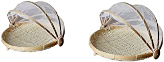 LOVIVER Paquete De 2 Canastas Redondas Cubiertas De Bambu para Carpa De Comida Pequena Y Grande