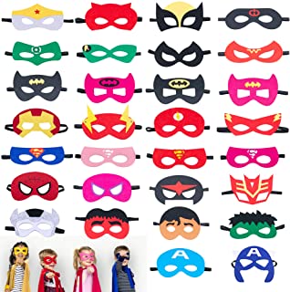Omew Mascaras de Superheroe- Accesorio de Fiesta Infantil y Adultos-Mascaras de Fieltro Mitad Mascara de Cosplay con Cuerda Elastica Mascaras de Ojos para Ninos Mayores de 3 anos（30 Pcs）