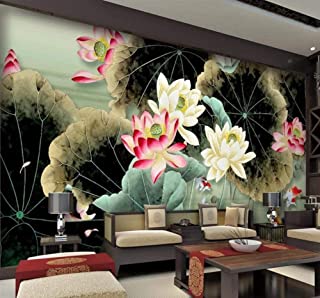 Papel Pintado Pared 3D Dibujado A Mano Carpa Lotus Vintage Fotomural 3D Mural Pared Moderno Wallpaper-430cmx300cm