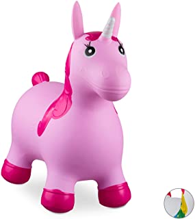 Relaxdays- Saltador Hinchable Unicornio para Ninos hasta 50 Kg sin BPA- Plastico- Color Rosa- 52 x 26 x 62 cm (10024989_52)