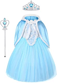 URAQT Princesa Disfraces para Ninos- Princesa Disfraz Traje Parte Las Ninas Vestido- Disfraz Infantil para Navidad- Girls Princess Fancy Dress- Azul- 150cm