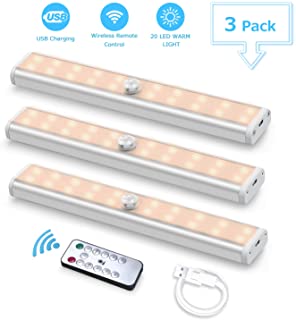 USB Recargable Luces LED para Armario(3pcs-60led)- Fansteck lampara Inalambrica Nocturna Portatil Ajuste de Brillo-Cinta Magnetica-Apagado Automatico- para pasillo-cocina-armario. Luz blanca calida
