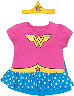 Warner Bros. - Disfraz de Wonder Woman con Camiseta con Volantes- Capa y Diadema