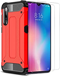 XIFAN Xiaomi Mi 9 SE Funda- proteccion contra Golpes de TPU + PC Resistente a aranazos (Doble Capa)- Funda Carcasa para Xiaomi Mi 9 SE- Rojo + 2 Piezas Protector de Pantalla